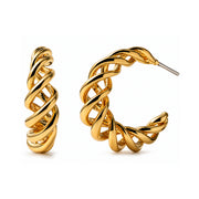 Casablanca Brass Yellow Gold Plated Chunky Spiral Huggie Hoop Earrings