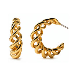 Casablanca Brass Yellow Gold Plated Chunky Spiral Huggie Hoop Earrings