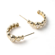 Casablanca Brass Yellow Gold Plated CZ Chunky Bubble Hoop Earrings