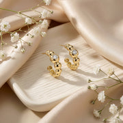 Casablanca Brass Yellow Gold Plated CZ Chunky Bubble Hoop Earrings