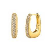 Yellow Gold Plated U-Shape CZ Pave Huggie Hoop Earrings