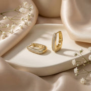 Yellow Gold Plated U-Shape CZ Pave Huggie Hoop Earrings