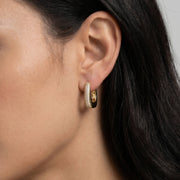 Yellow Gold Plated U-Shape CZ Pave Huggie Hoop Earrings