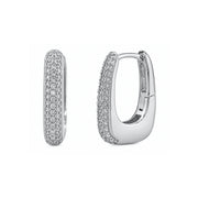 Casablanca Rhodium Plated CZ Pave U-Shaped Huggie Hoop Earrings