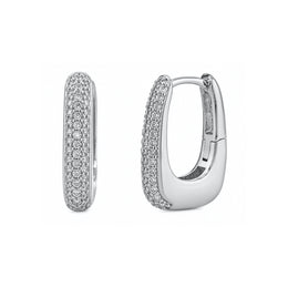 Casablanca Rhodium Plated CZ Pave U-Shaped Huggie Hoop Earrings