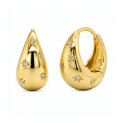 Casablanca Brass Yellow Gold Plated CZ Star Setting Tapered Dome Huggie Hoop Earrings