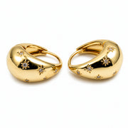 Casablanca Brass Yellow Gold Plated CZ Star Setting Tapered Dome Huggie Hoop Earrings