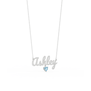 Rhodium Plated Sterling Silver Heart Birthstone Name Necklace SN001R