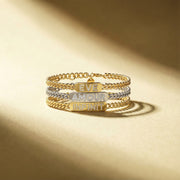 18k Yellow Gold Plated Silver Pavé Letter ID Bar Curb Chain Bracelet His & Hers ID Bar AW24B001G