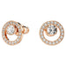Swarovski Creativity Circle Rose Stud Earrings with a rose gold-plated finish, showcasing a central clear crystal surrounded by a halo of smaller crystals, reflecting elegance and a modern feminine touch.