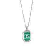 Rhodium Plated Silver Malachite Zodiac & Initial Necklace – Octagon AW24N004R