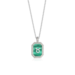 Rhodium Plated Silver Malachite Zodiac & Initial Necklace – Octagon AW24N004R