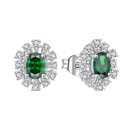 Casablanca Sterling Silver Green Oval Earrings