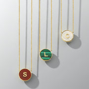 Rhodium Plated Silver Malachite Initial Necklace SS25N002R
