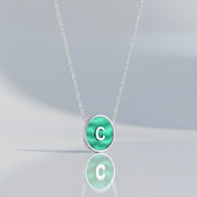 Rhodium Plated Silver Malachite Initial Necklace SS25N002R