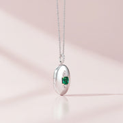 Rhodium Plated Guardian Eye Birthstone Locket SN005R