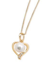 Casablanca 10K Yellow Gold Pearl & Diamond Heart Necklace