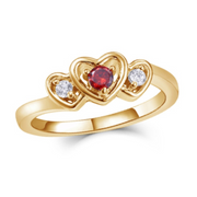 Heart Family Ring (3 Birthstones, Available in Sterling Silver, White Gold or Yellow Gold)