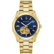 Bulova Men's Surveyor Auto Yellow Gold Tone Blue Dial Watch