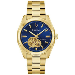 Bulova Men's Surveyor Auto Yellow Gold Tone Blue Dial Watch