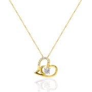 Sterling Silver Yellow Gold Vermeil Floating Lab Grown Diamond TCW 0.3ct Heart Necklace
