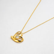 Sterling Silver Yellow Gold Vermeil Floating Lab Grown Diamond TCW 0.3ct Heart Necklace