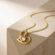 Sterling Silver Yellow Gold Vermeil Floating Lab Grown Diamond TCW 0.3ct Heart Necklace