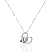 Sterling Silver Rhodium Plated Floating Lab Grown Diamond TCW 0.3ct Heart Necklace