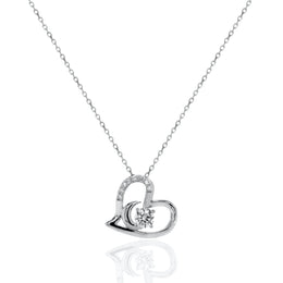 Sterling Silver Rhodium Plated Floating Lab Grown Diamond TCW 0.3ct Heart Necklace