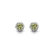 Shiny Sterling Silver Birthstone Halo Earrings