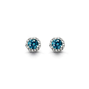 Shiny Sterling Silver Birthstone Halo Earrings