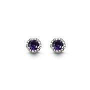 Shiny Sterling Silver Birthstone Halo Earrings