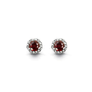 Shiny Sterling Silver Birthstone Halo Earrings