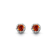 Shiny Sterling Silver Birthstone Halo Earrings