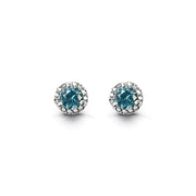 Shiny Sterling Silver Birthstone Halo Earrings