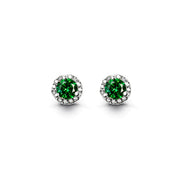 Shiny Sterling Silver Birthstone Halo Earrings