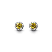 Shiny Sterling Silver Birthstone Halo Earrings