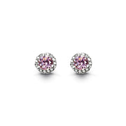 Shiny Sterling Silver Birthstone Halo Earrings