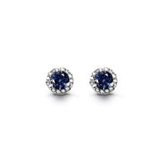 Shiny Sterling Silver Birthstone Halo Earrings