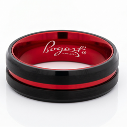 Bogart's Black Tungsten Men's Wedding Band With Red Inlay