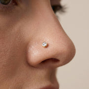 14KT Yellow Gold CZ Bezel Set Straight Nose Pin Stud