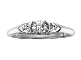 White Gold Three-Stone Round Diamond Engagement Ring with Heart Accents
