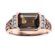 .045CT Diamond & Smokey Quartz 10K Rose Gold Ring