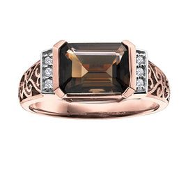 .045CT Diamond & Smokey Quartz 10K Rose Gold Ring