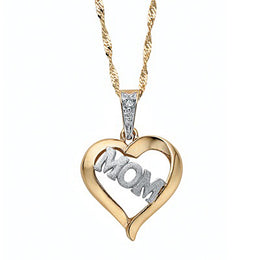 Two-Tone 10KT White and Yellow Gold Diamond Mom Heart Necklace