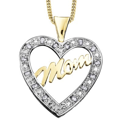Two Tone Mom Heart Diamond Necklace