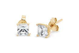 10k Yellow Gold CZ Princess Cut Stud Earrings