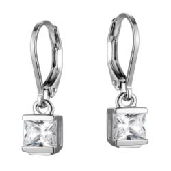 Elle Sterling Silver Square CZ Lever Drop Earrings