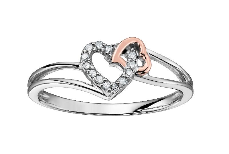 .05CT Two Tone Double Heart Ring