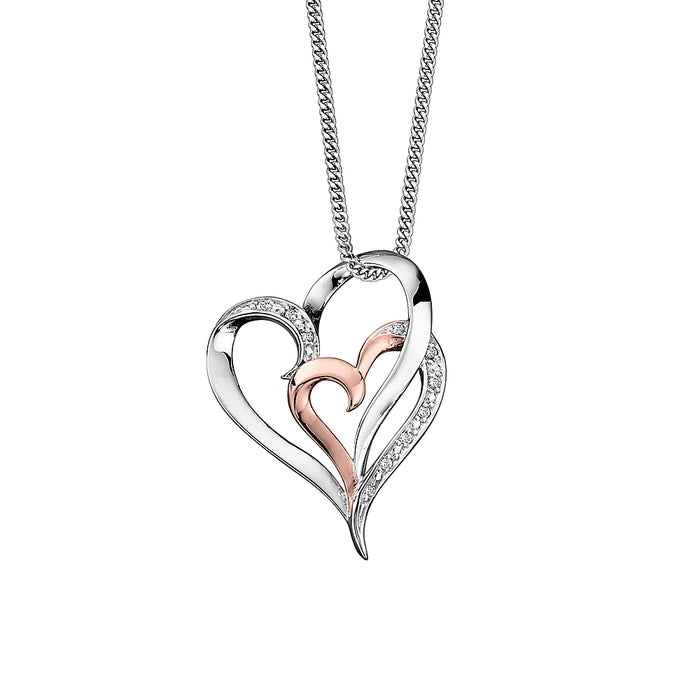 Two Tone Double Heart Necklace